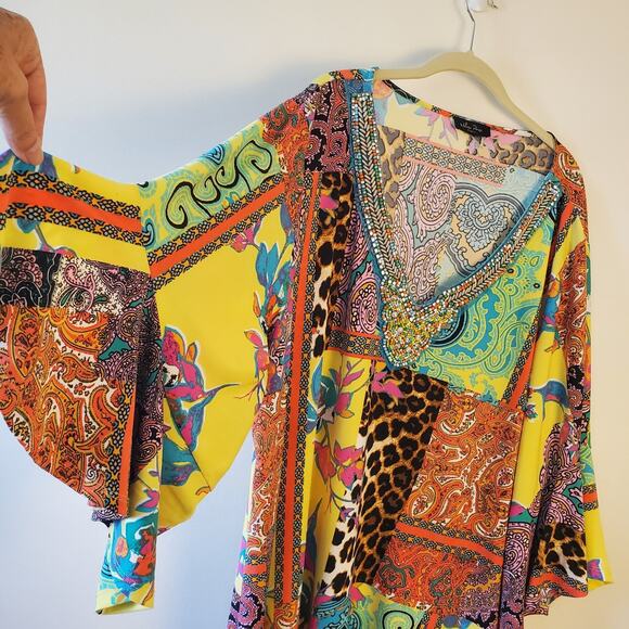 Melissa Paige Womens Shirt Top Beaded Neckline Blouse Sz 4XL 3/4 Sleeve V Neck - Picture 6 of 12